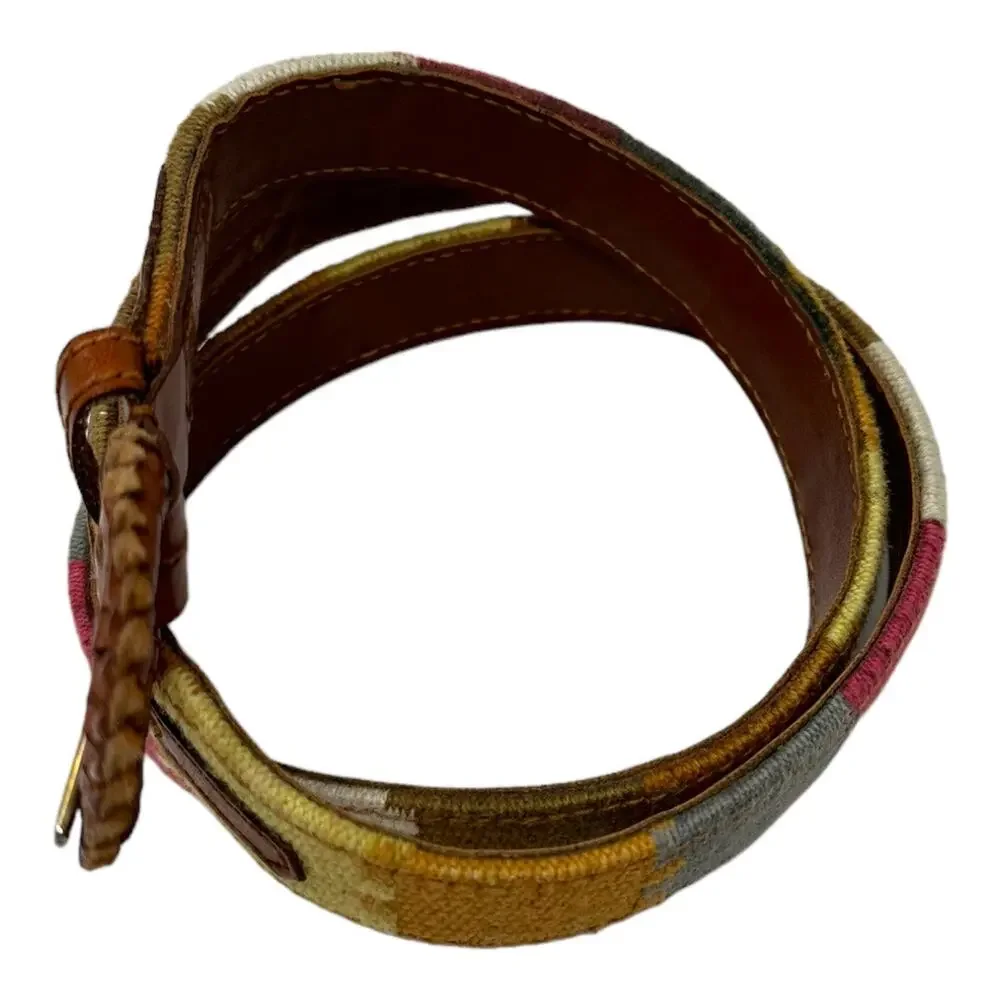 Vintage Cotton Woven Leather Belt Multicolor Southwestern Boho Size 36